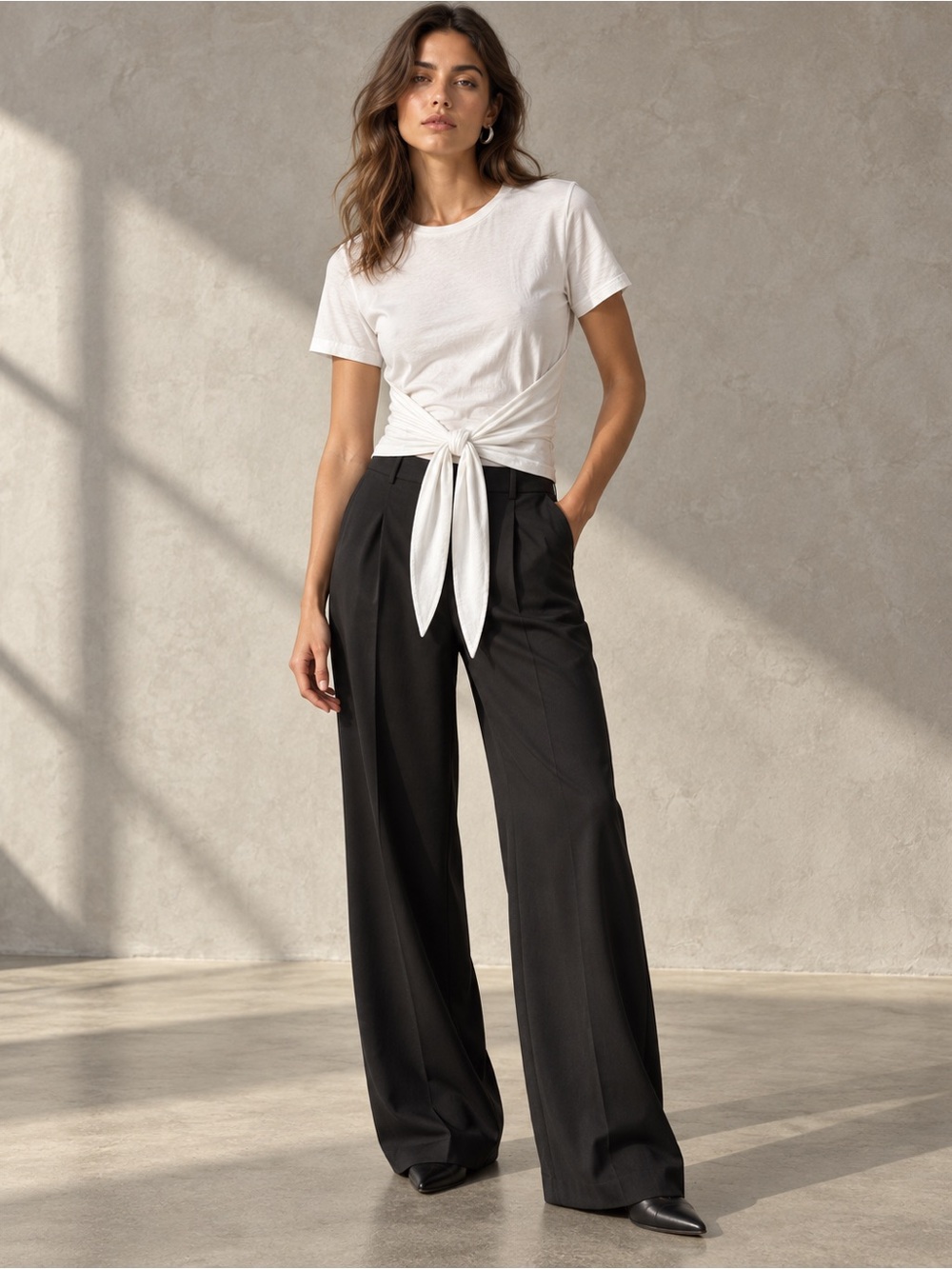 PILCRO Anthropologie White Tie-Front Wrap Tee Top Size XS
